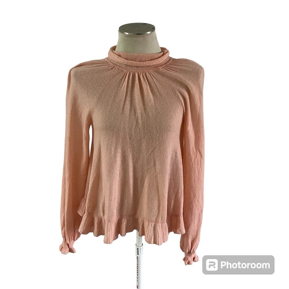 Ulla Johnson 100% Cashmere Pink Tie Back Ruffle Hem Sweater Women’s Size P/0/00